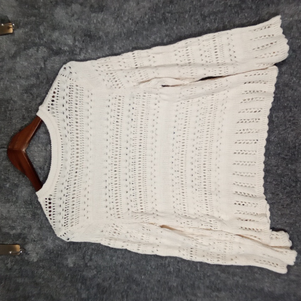 Madewell Scalloped Trim Sweater Croche Baloon Sleeves 2025 Womens Small - Picture 5 of 11
